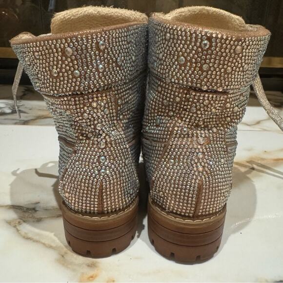 bks Women’s Crystal Rhinestone Embellished Lace Up Ankle Boots Size 8 - Picture 5 of 9